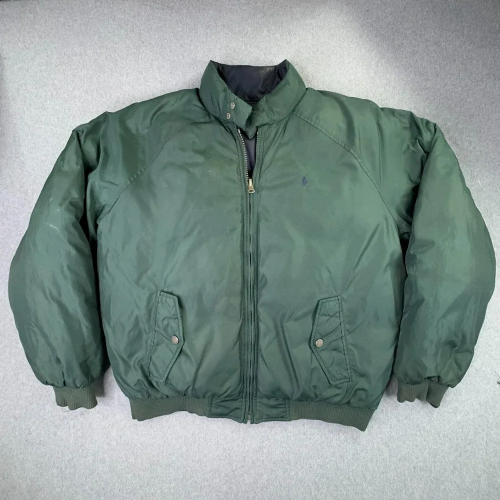 VTG 90s Polo Ralph Lauren Reversible Down Puffer Coat Men's M Green Navy Pony‎